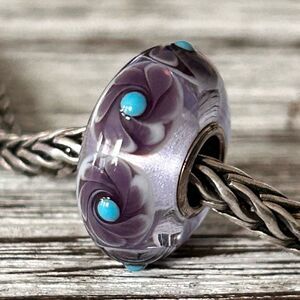 TROLLBEADS UU Textured Purple & Turquoise Flower Unique LAA 925S NEW!